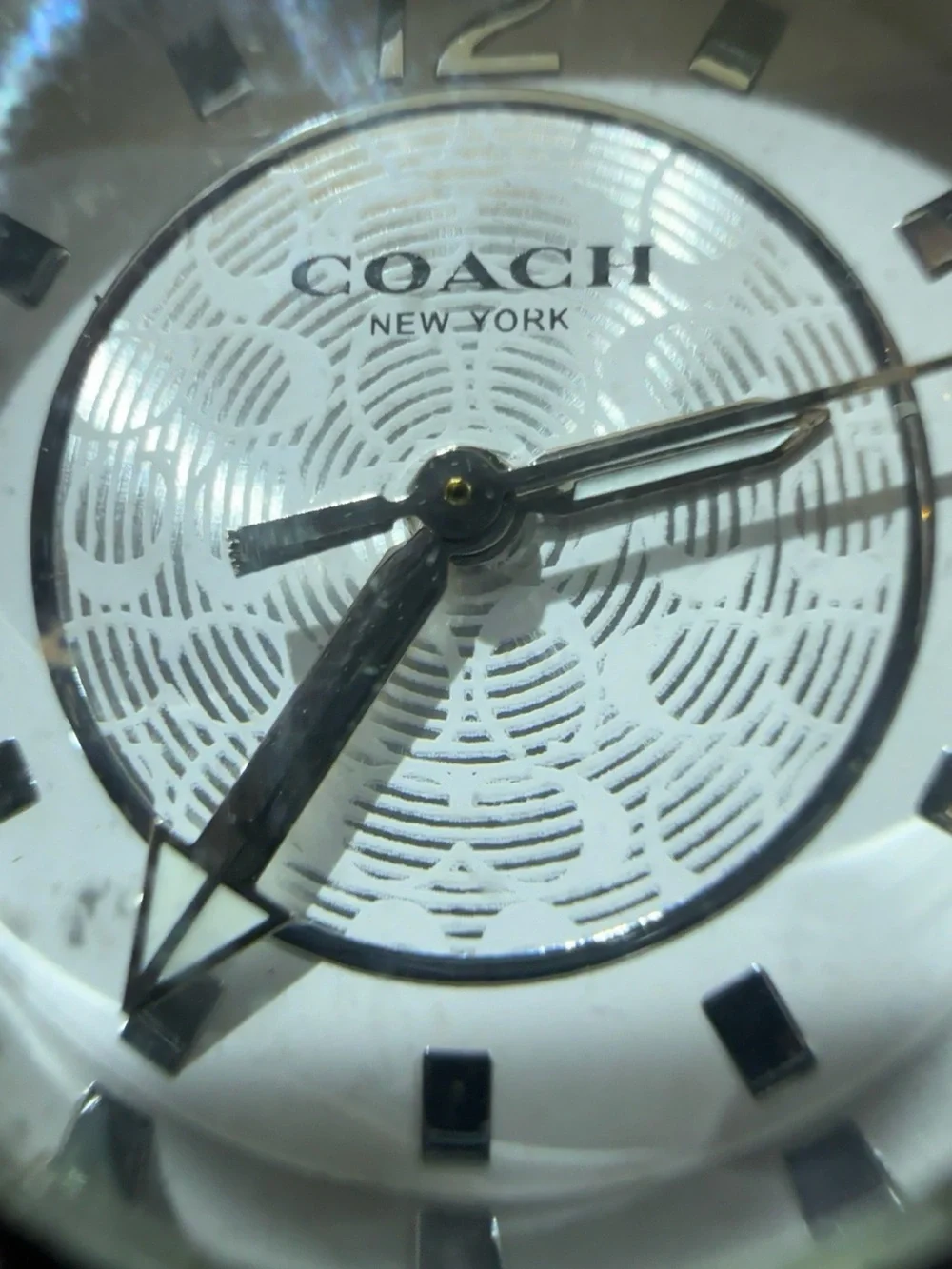 Coach Silver Crystal Dial Black Leather Strap Watch